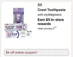 Walgreens Crest Toothpaste offer