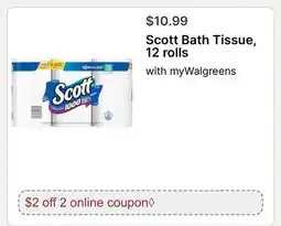 Walgreens Scott Bath Tissue, 12 rolls offer