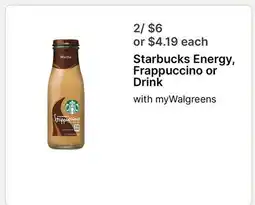 Walgreens Starbucks Energy, Frappuccino or Drink offer