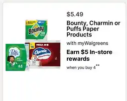 Walgreens Bounty, Charmin or Puffs Paper Products offer