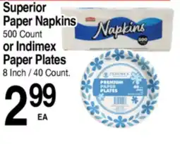 Superior Grocers Superior Paper Napkins 500 Count or Indimex Paper Plates 8 Inch / 40 Count offer