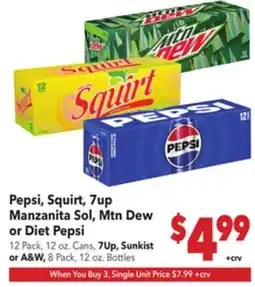 Vallarta Supermarkets Pepsi, Squirt, 7up, Manzanita Sol, Mtn Dew or Diet Pepsi offer