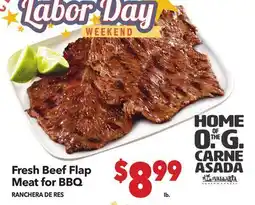 Vallarta Supermarkets Fresh Beef Flap Meat for BBQ / RANCHERA DE RES offer