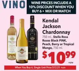 Vallarta Supermarkets Kendal Jackson Chardonnay, Stella Rosa Rosso Black PINK, Peach, Berry or Tropical Mango offer
