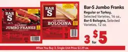 Vallarta Supermarkets Bar-S Jumbo Franks offer