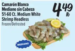 El Super Camarón Blanco Mediano sin Cabeza / 51-60 Ct. Medium White Shrimp Headless offer