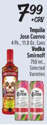 El Super Tequila Jose Cuervo 4 Pk., 11.8 Oz. Cans, Vodka Smirnoff 750 ml offer