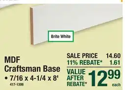 Menards MDF Craftsman Base offer