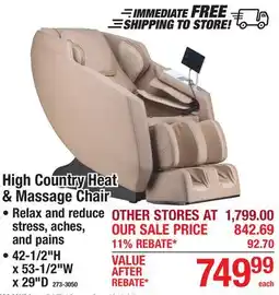 Menards High Country Heat & Massage Chair offer