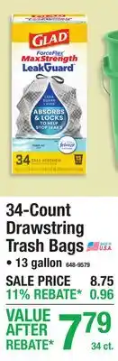 Menards Glad 34-Count Drawstring Trash Bags offer