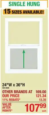 Menards 24W x 36H SINGLE HUNG offer