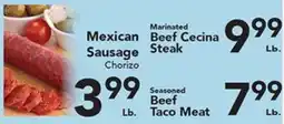 Eurofresh Market Mexican Sausage Chorizo, Marinated Beef Cecina Steak, Seasoned Beef Taco Meat offer