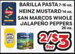 Torres Supermercado BARILLA PASTA 7-16 oz. HEINZ MUSTARD 14 oz. SAN MARCOS WHOLE JALAPEÑO PEPPERS 26 oz offer