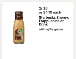 Walgreens Starbucks Energy, Frappuccino or Drink offer