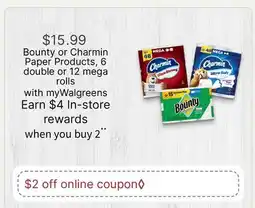 Walgreens Bounty or Charmin Paper Products offer
