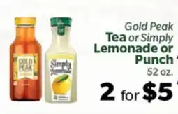 Living Fresh Market Gold Peak Tea or Simply Lemonade or Punch offer