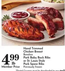 Pavilions Hand Trimmed Chicken Breast Boneless Pork Baby Back Ribs or St. Louis Style Pork Spare Ribs offer