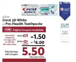 Harris Teeter Crest 3D White or Pro-Health Toothpaste offer