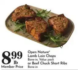 Pavilions Open Nature Lamb Loin Chops or Beef Chuck Short Ribs offer