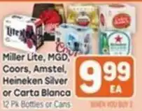 Tony’s Fresh Market Miller Lite, MGD, Coors, Amstel, Heineken Silver or Carta Blanca offer