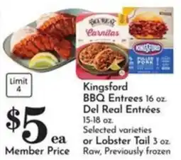 Pavilions Kingsford BBQ Entrees Del Real Entrees or Lobster Tail offer