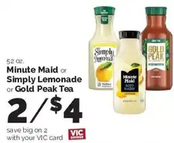 Harris Teeter Minute Maid or Simply Lemonade or Gold Peak Tea offer