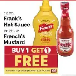 Harris Teeter Frank's Hot Sauce or French's Mustard offer