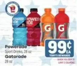 Tony’s Fresh Market Powerade Sport Drinks, Gatorade offer