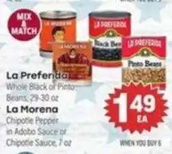 Tony’s Fresh Market La Prefenda whole black or pinto beans, la morena chipotle pepper in adobo sauce or chipotle sauce offer