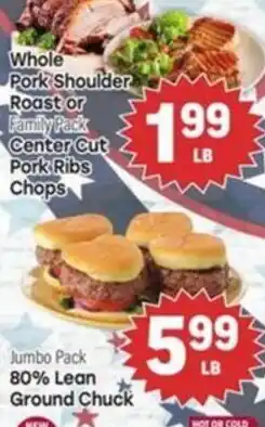 Tony’s Fresh Market Whole Pork Shoulder Roast or Family Pack Center Cut Pork Ribs Chops offer