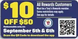 Tony’s Fresh Market Tony's Rewards offer