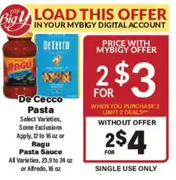 Big Y De Cecco Pasta offer
