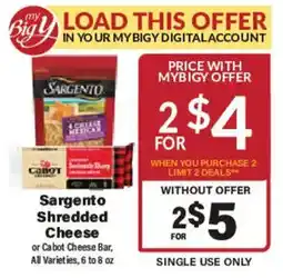 Big Y Sargento Shredded Cheese or Cabot Cheese Bar offer