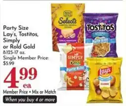 Pavilions Party Size Lay's, Tostitos, Simply or Rold Gold offer