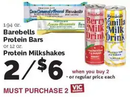 Harris Teeter Barebells Protein Bars or Protein Milkshakes offer