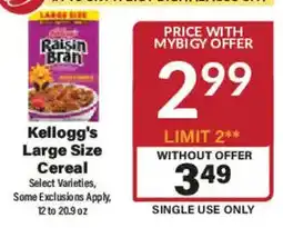 Big Y Kellogg's Large Size Cereal offer