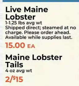 Sunset Foods Live Maine Lobster offer
