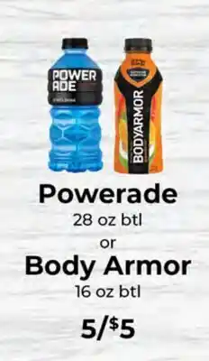 Sunset Foods Powerade 28 oz btl or Body Armor 16 oz btl offer