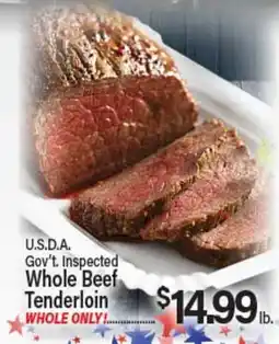 Angelo Caputo's Fresh Market U.S.D.A. Gov't. Inspected Whole Beef Tenderloin offer