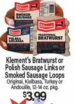 Angelo Caputo's Fresh Market Klement's Bratwurst or Polish Sausage Links or Smoked Sausage Loops offer