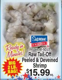 Angelo Caputo's Fresh Market Supreme CHOICE Frozen 41-50 ct. Raw Tail-Off Peeled & Deveined Shrimp offer