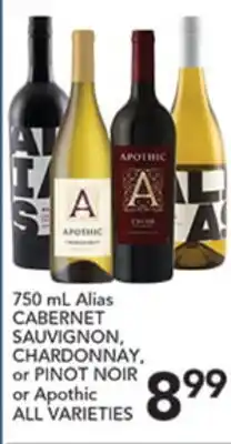 Pete's Fresh Market 750 mL Alias CABERNET SAUVIGNON, CHARDONNAY, or PINOT NOIR or Apothic ALL VARIETIES offer