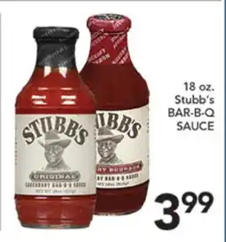 Pete's Fresh Market 18 oz. Stubb's BAR-B-Q SAUCE offer
