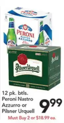Pete's Fresh Market Peroni Nastro Azzurro or Pilsner Urquell offer