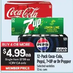 Raley's 12-Pack Coca-Cola, Pepsi, 7-UP or Dr Pepper offer