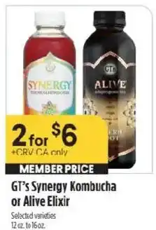 Raley's Gt's Synergy Kombucha or Alive Elixir offer