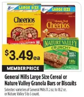 General Mills Large Size Cereal or Nature Valley Granola Bars or Biscuits