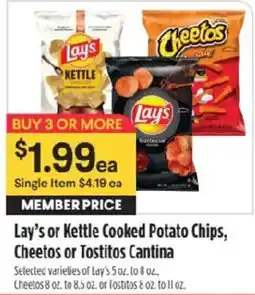 Raley's Lay's or Kettle Cooked Potato Chips, Cheetos or Tostitos Cantina offer