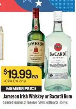 Raley's Jameson Irish Whiskey or Bacardi Rum offer