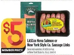 Raley's Lascco Nova Salmon or New York Style Co. Sausage Links offer